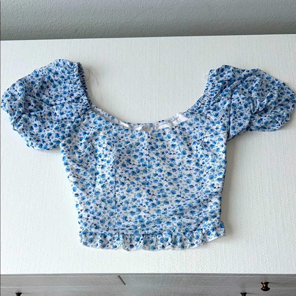 Altar'd State Blue and White Floral Top
